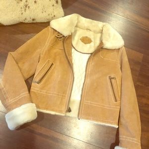 Wilson’s Leather Suede Jacket with fur cuffs! Sz S